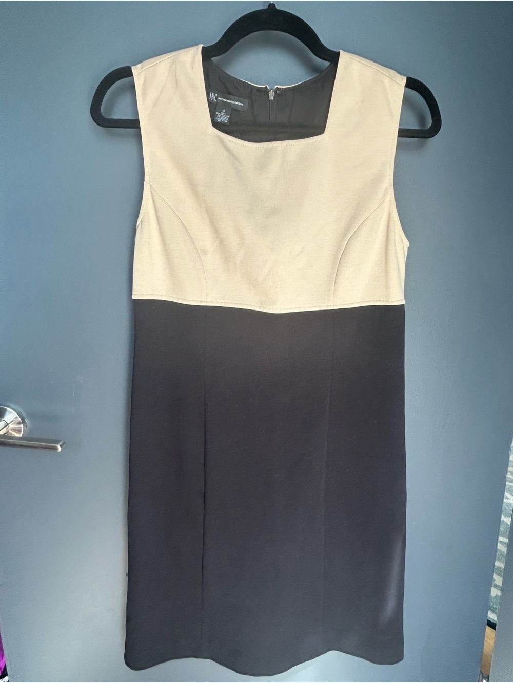 INC International Concepts Black and Cream Two-Tone Sleeveless Sheath Dress